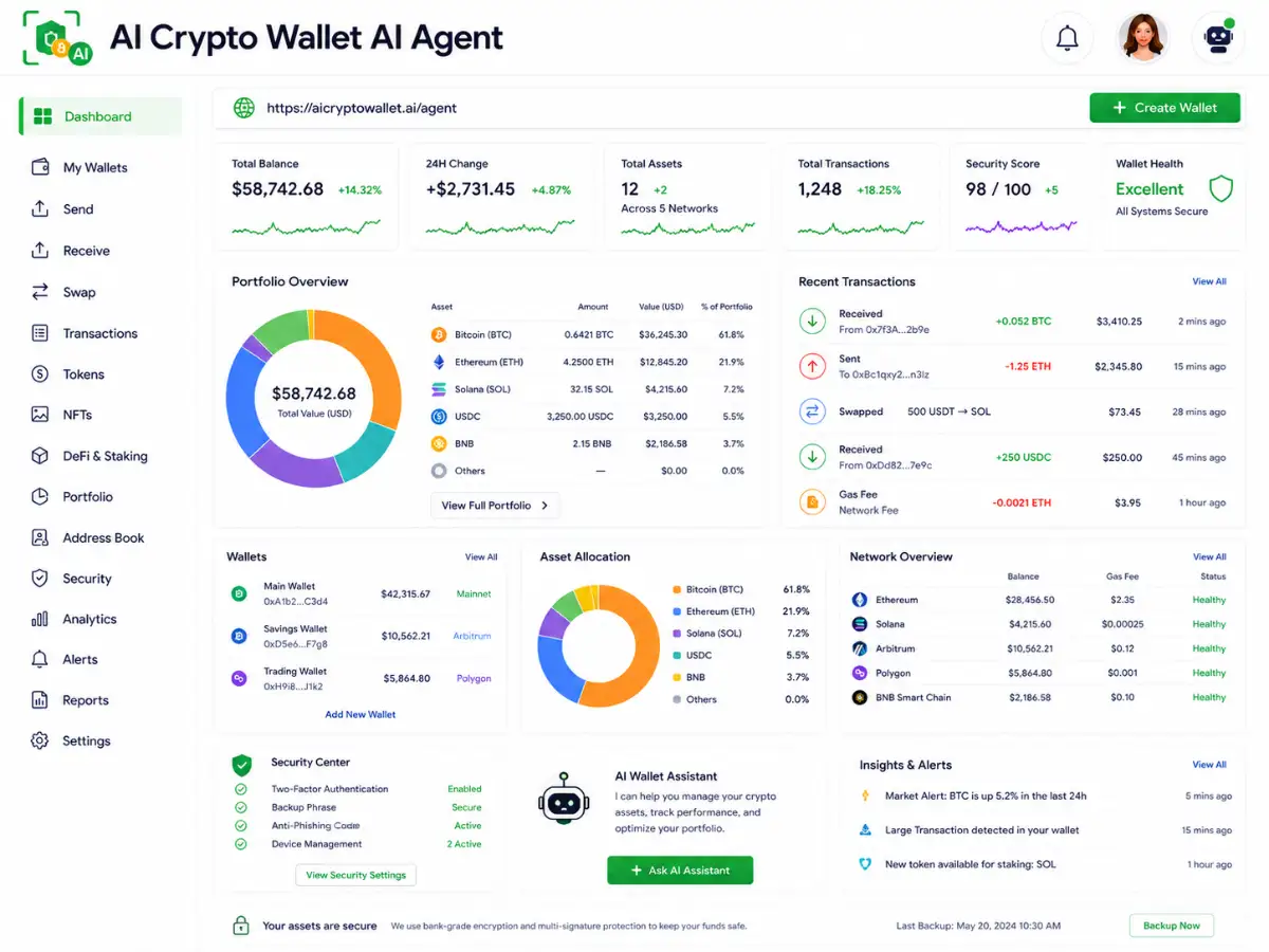 aicryptowallet.app AI crypto wallet app — dashboard preview